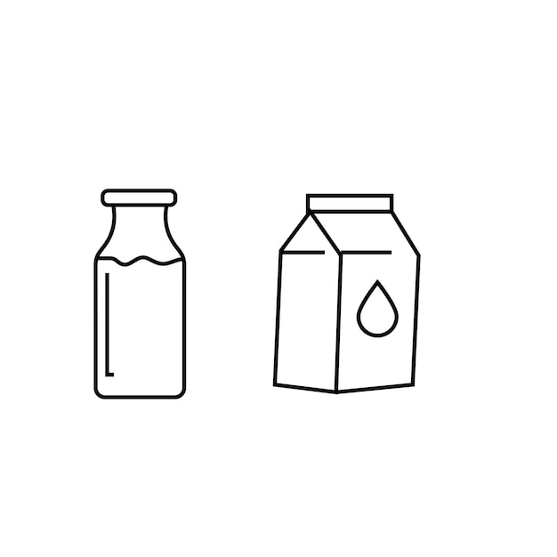 Vector milk bottle and milk pack line icon concept design stock illustration