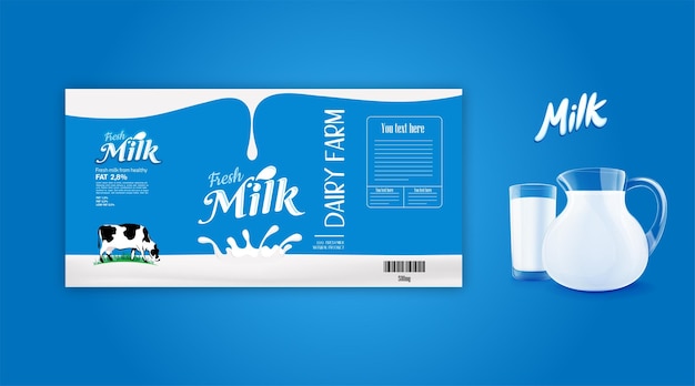 Вектор Молочная бутылка упаковка с бутылкой из молочного стекла и бутылкой с молоком