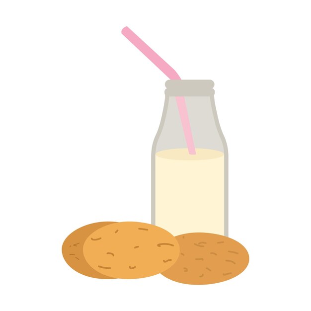 白い背景で隔離のクッキー アイコンと牛乳瓶。