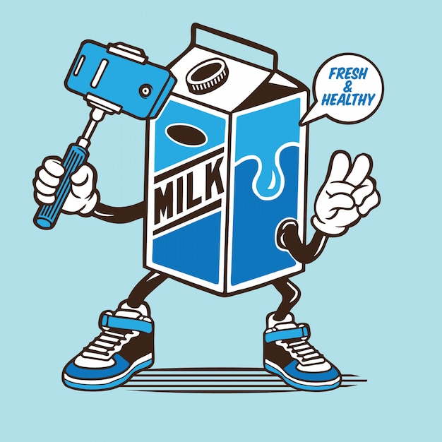 Milk box carton selfie character