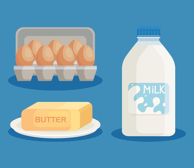 Vector milk, butter and eggs