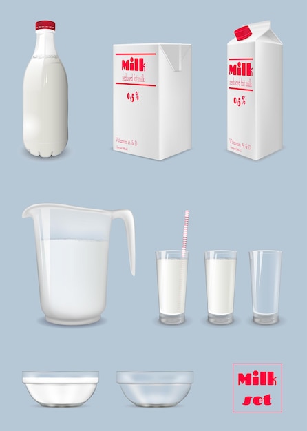 Milk carton and bottle glass of milk packaging and glassware