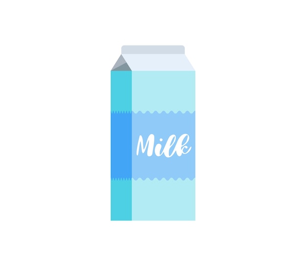 Milk carton box pack icon isolated on white background. Breakfast dairy product blue cardboard packaging symbol vector flat eps illustration