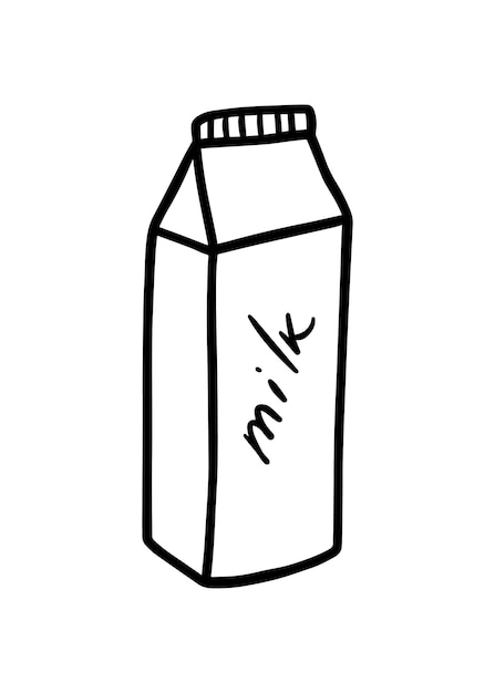 Milk carton drink dairy products doodle linear cartoon coloring