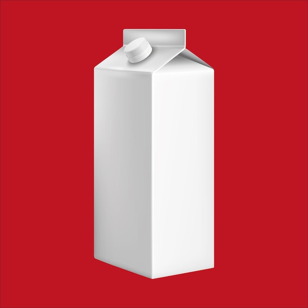 Коробка молока на красном фоне