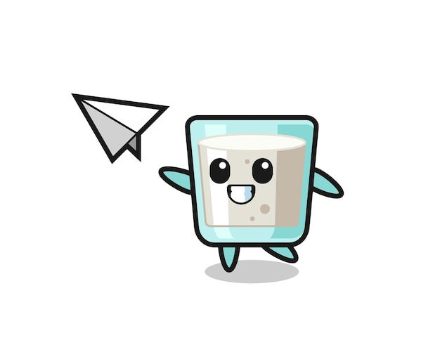 Milk cartoon character throwing paper airplane