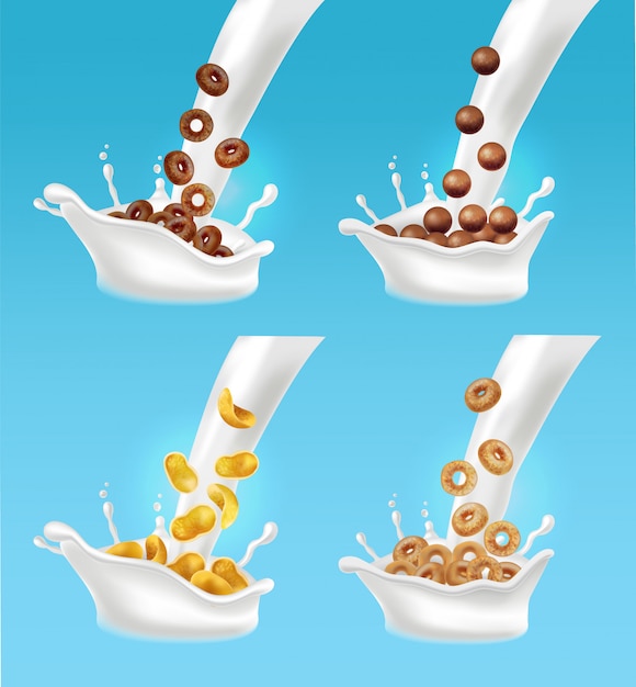 Vector milk and cereals splash