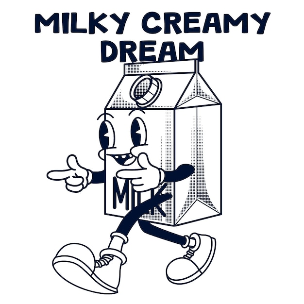 Milk Character Design With Slogan Milky Creamy Dream