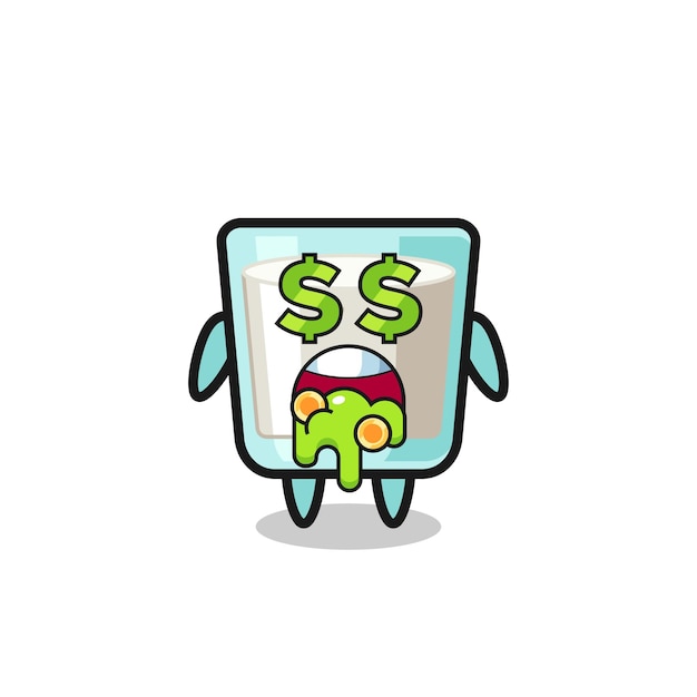 Milk character with an expression of crazy about money