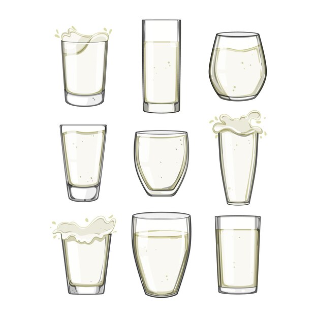 Vector milk cup set cartoon vector illustration