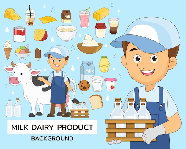 ミルク乳製品のコンセプトの背景。フラットアイコン。