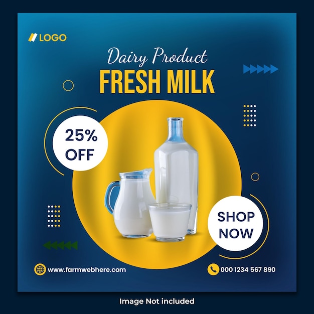 Vector milk dairy product social media post instagram banner vector