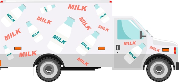 Milk Delivery Truck Icon in Flat Style Vector Illustration