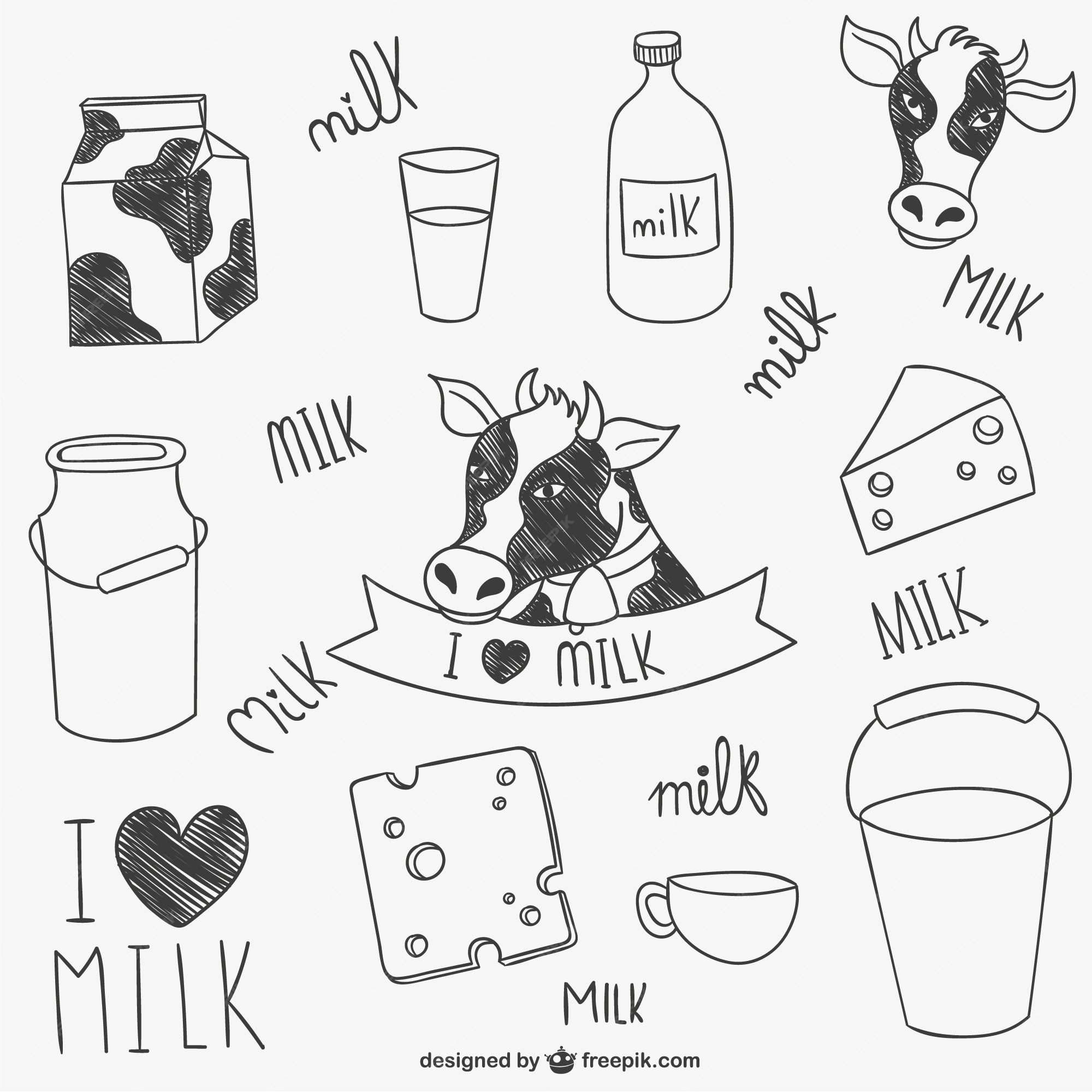Premium Vector Milk drawings collection
