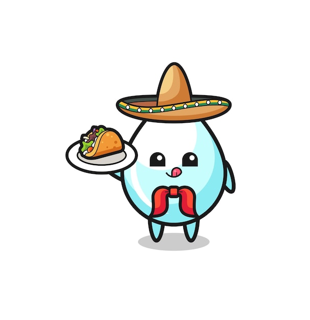 Goccia di latte mascotte dello chef messicano che tiene un taco, design carino