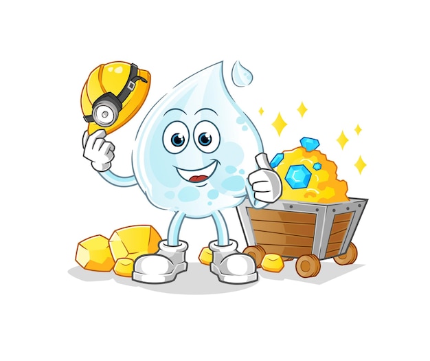 Milk drop miner met gouden karakter. cartoon mascotte vector