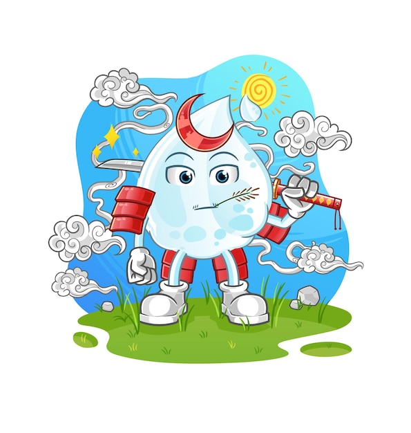 Milk drop samurai cartoon. cartoon mascot vector