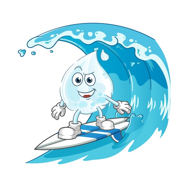 Vector milk drop surfing character. cartoon mascot vector