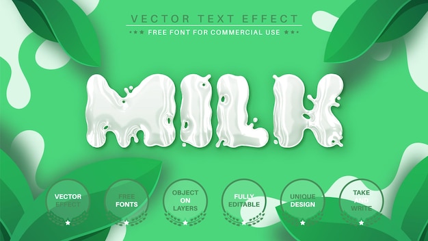 Vettore latte modifica lo stile del carattere modificabile dell'effetto del testo