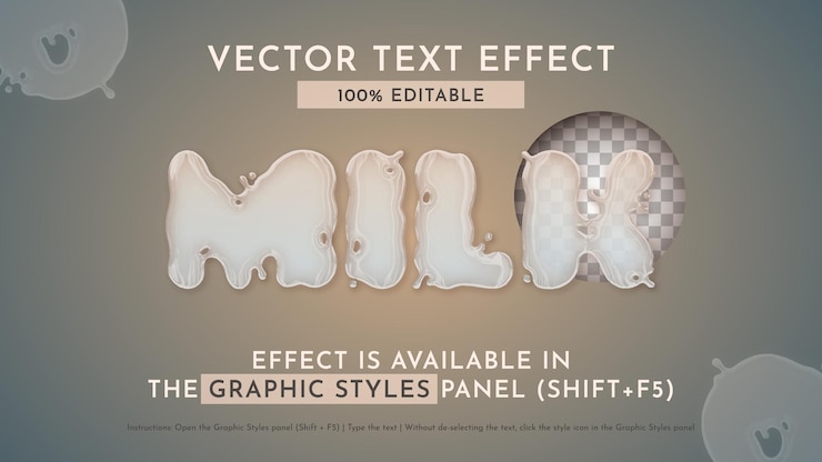 Vector 편집 가능한 텍스트 효과 그래픽 스타일 터 모크업 및 템플릿 슬로건 및 브랜드 milk company