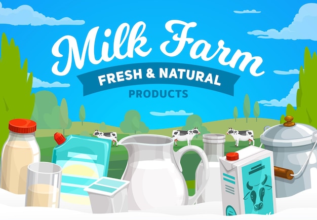 Milk farm dairy products vector banner