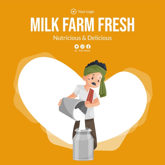 Milk farm fresh nutricious and delicious banner design template