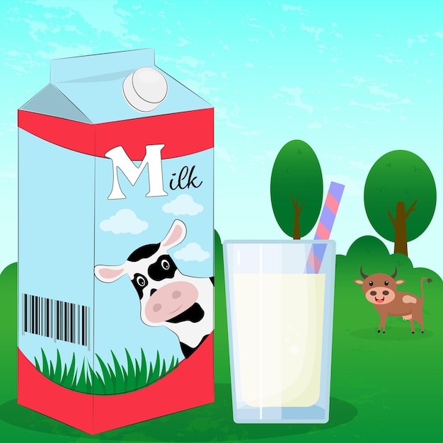 Vector milk in a glass