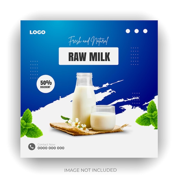 milk and health food social media banner sale or instagram post bundle design template