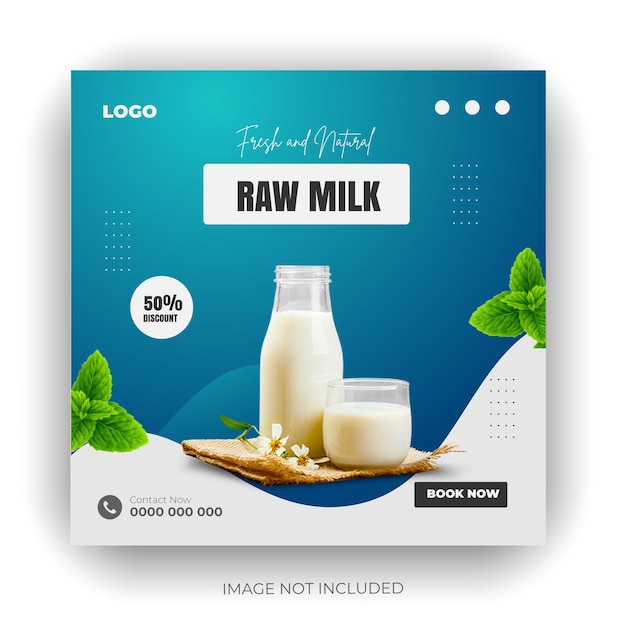 milk and health food social media banner sale or instagram post bundle design template