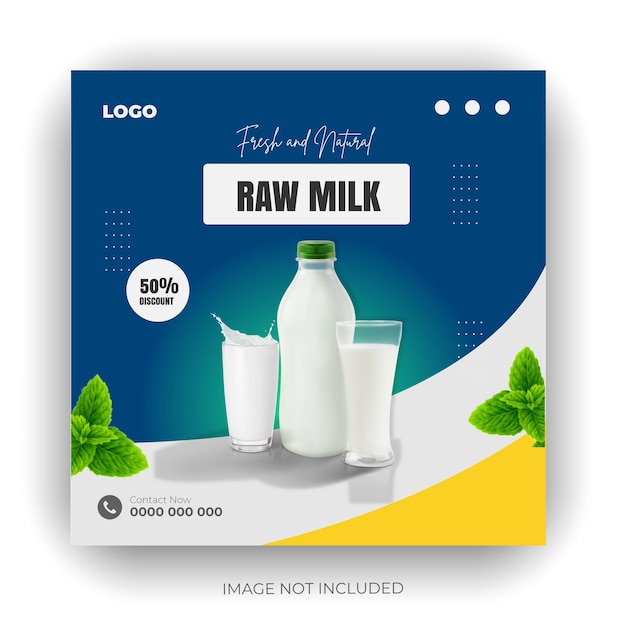 milk and health food social media banner sale or instagram post bundle design template