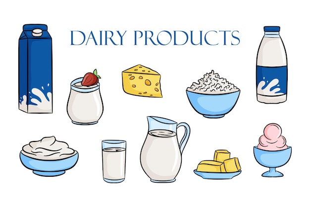 Milk healthy product outline set