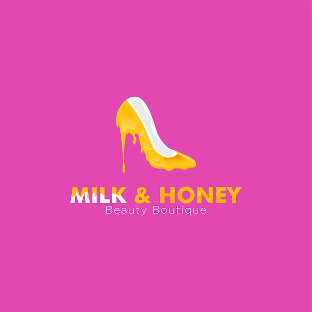 milk and honey beauty saloon parlour logo with high heel in shape of honey and milk