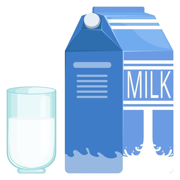 ミルクアイコン漫画青い紙パックと飲み物のガラス
