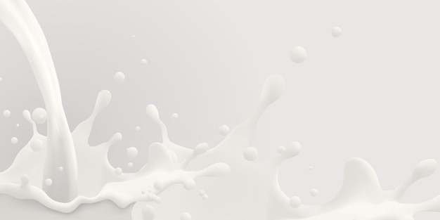 Fondo del getto di latte spruzzata lattiginosa vettore realistico liquido bianco spruzzata su sfondo isolato 3d