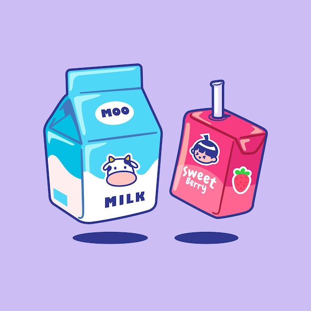 Milk and Juice Icon Vector Illustration Flat Cartoon Style