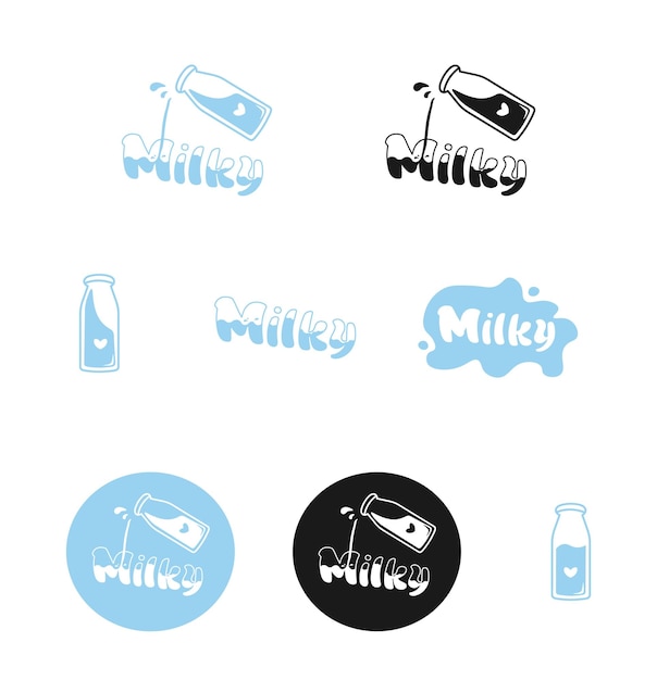 Vector milk logo template branding milk splash milk bottle