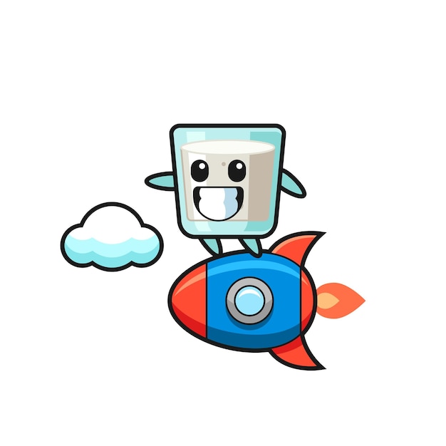 Milk mascot character riding a rocket , cute style design for t shirt, sticker, logo element