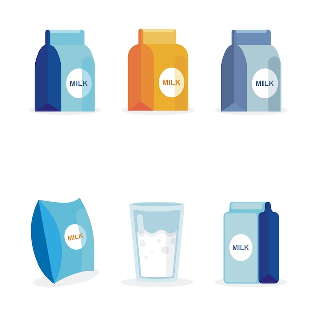 Vector milk on multiple packaged icon set