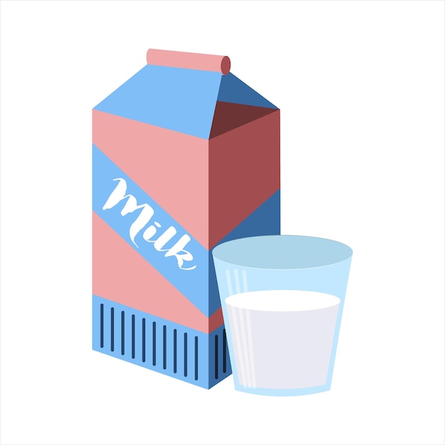 Vector milk in a package and a glass vector illustration on a white background