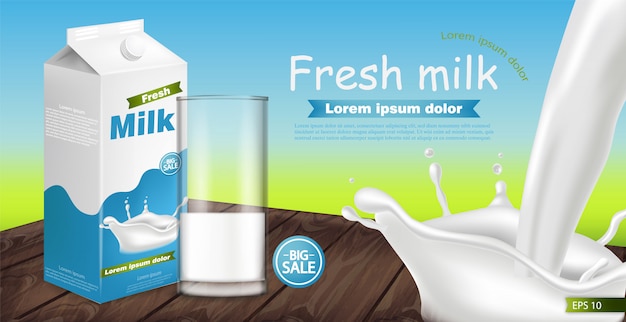 Milk package realistic mockup with splash