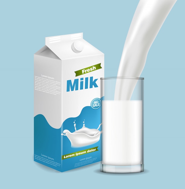 Vector milk package with splash mockup