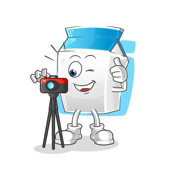 Milk photographer character cartoon mascot vector