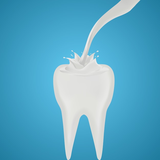 Vettore latte che si versa sul dente