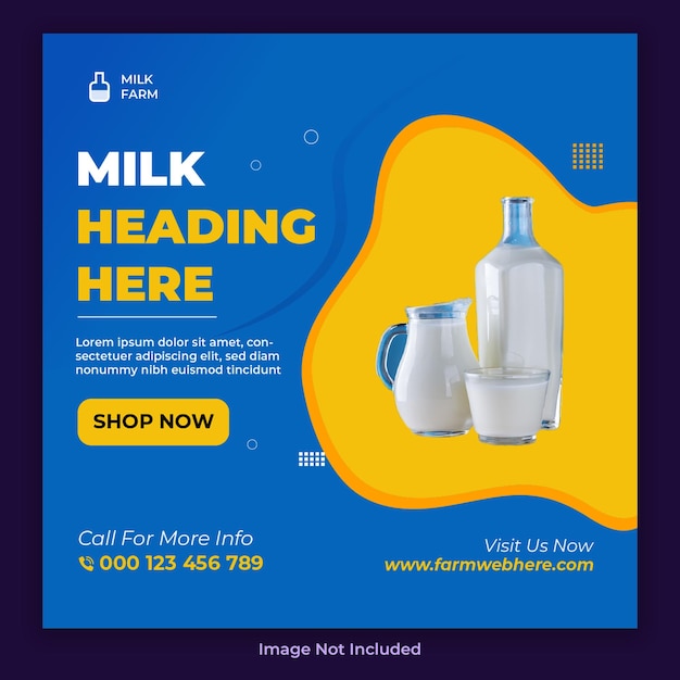Vector milk product corporate flyer and and milk social media banner vector