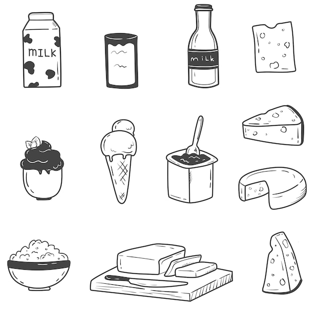 Milk products doodle set