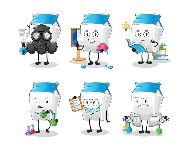 Milk scientist group character. cartoon mascot vector