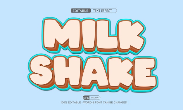 Milk shake modificabile effetto testo vettore 3d stile