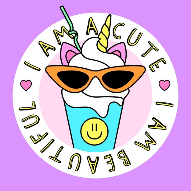 Vector a milk shake with glasses and unicorn ears