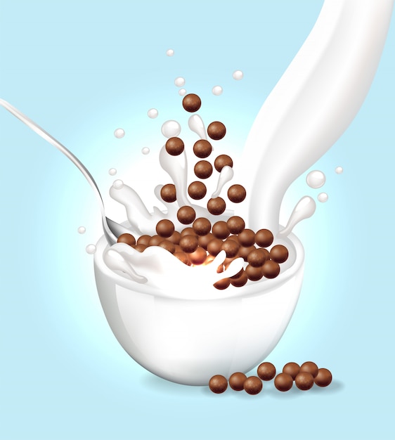 Milk splash in a bowl of cereals