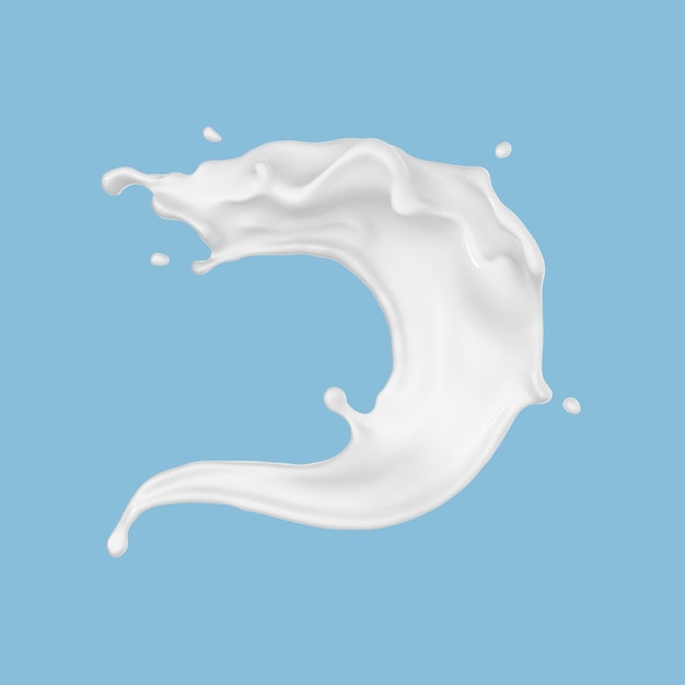 青の背景に分離された牛乳のスプラッシュ 現実的なベクトル図